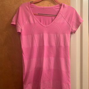 lululemon Pink Striped Swiftly Tech V-Neck Tee 8